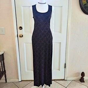 BEADED Purple Sleeveless Maxi Dress Stretchy  Bodycon Tank Shimmer Holiday Gown